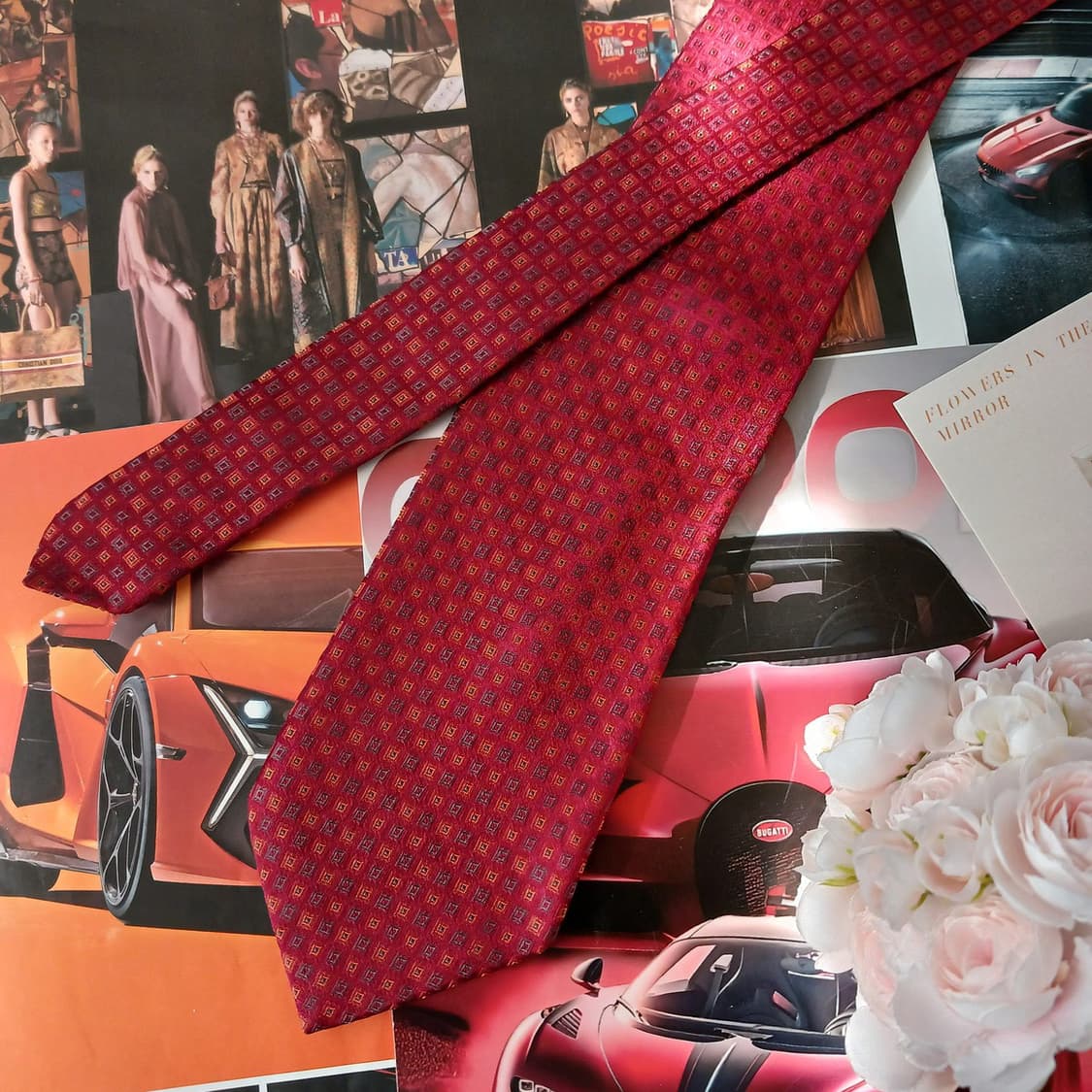 알테아 실크 레드 미세 기하 패턴 넥타이 9.4cm A+등급 A18953 상품이미지3