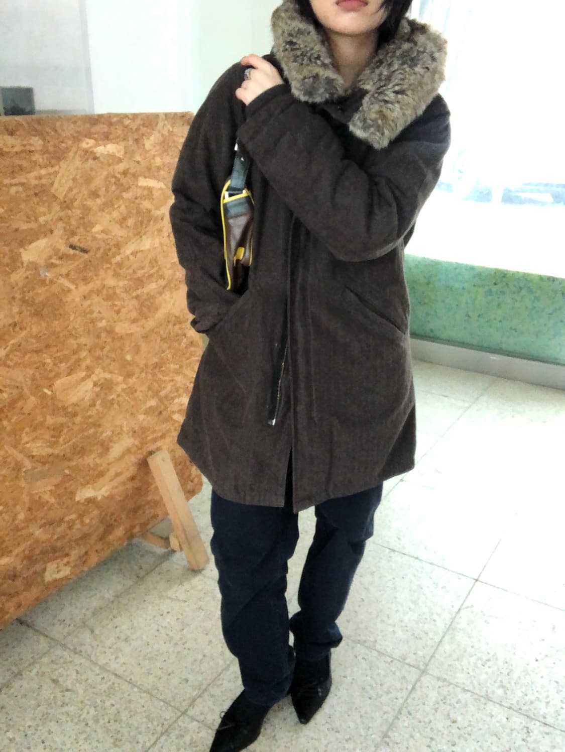 fur collar long coat / edwin 상품이미지7