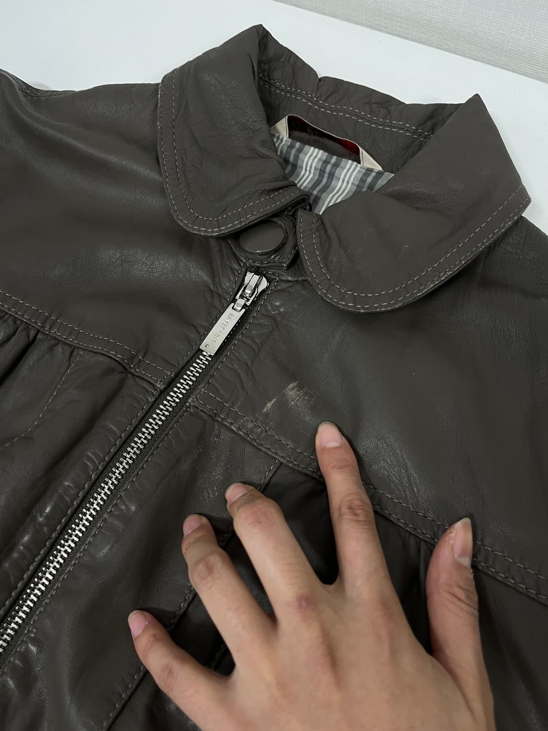 빈티지 그레이 브라운 가죽자켓 상품이미지3