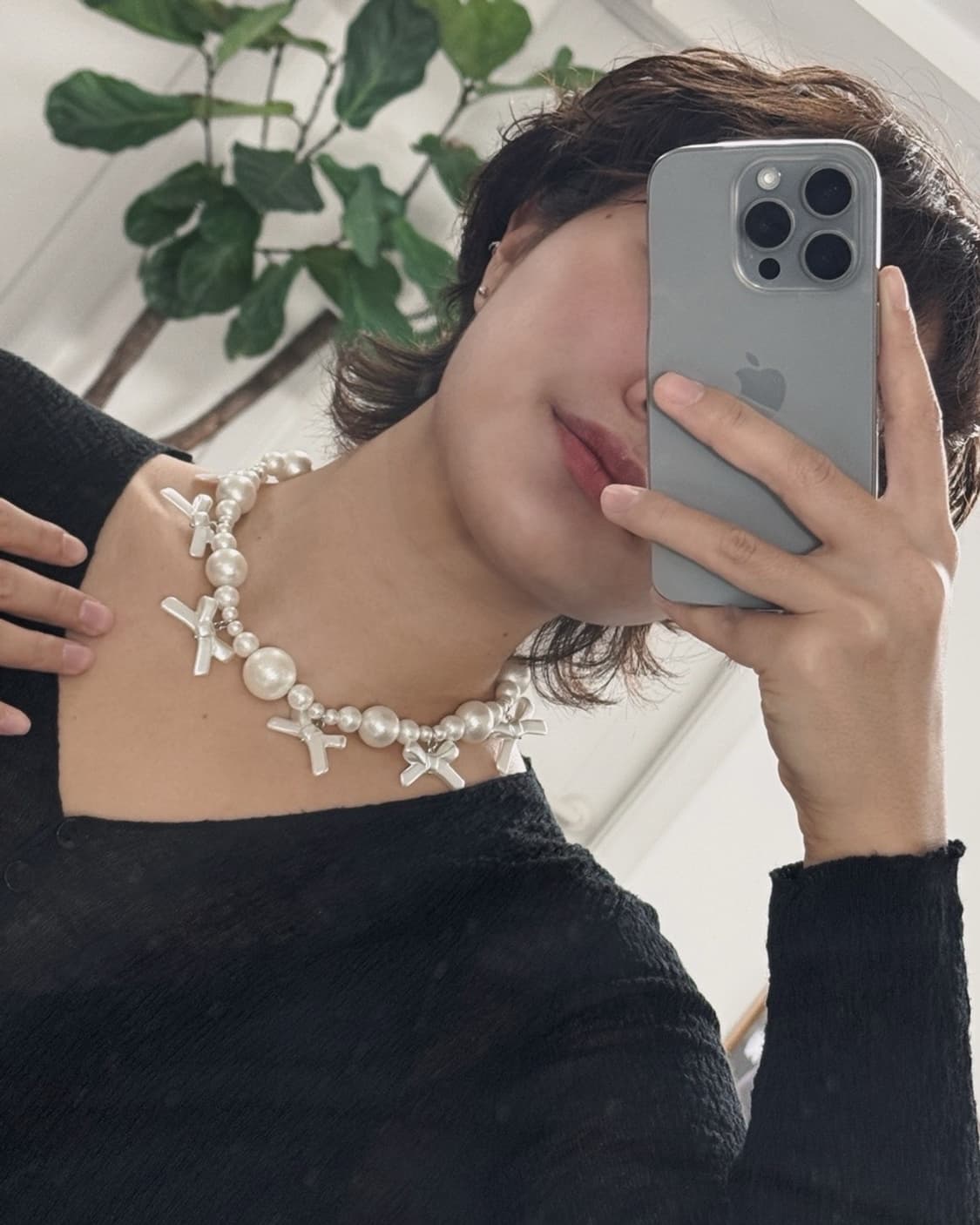 진주 리본 목걸이 상품이미지1