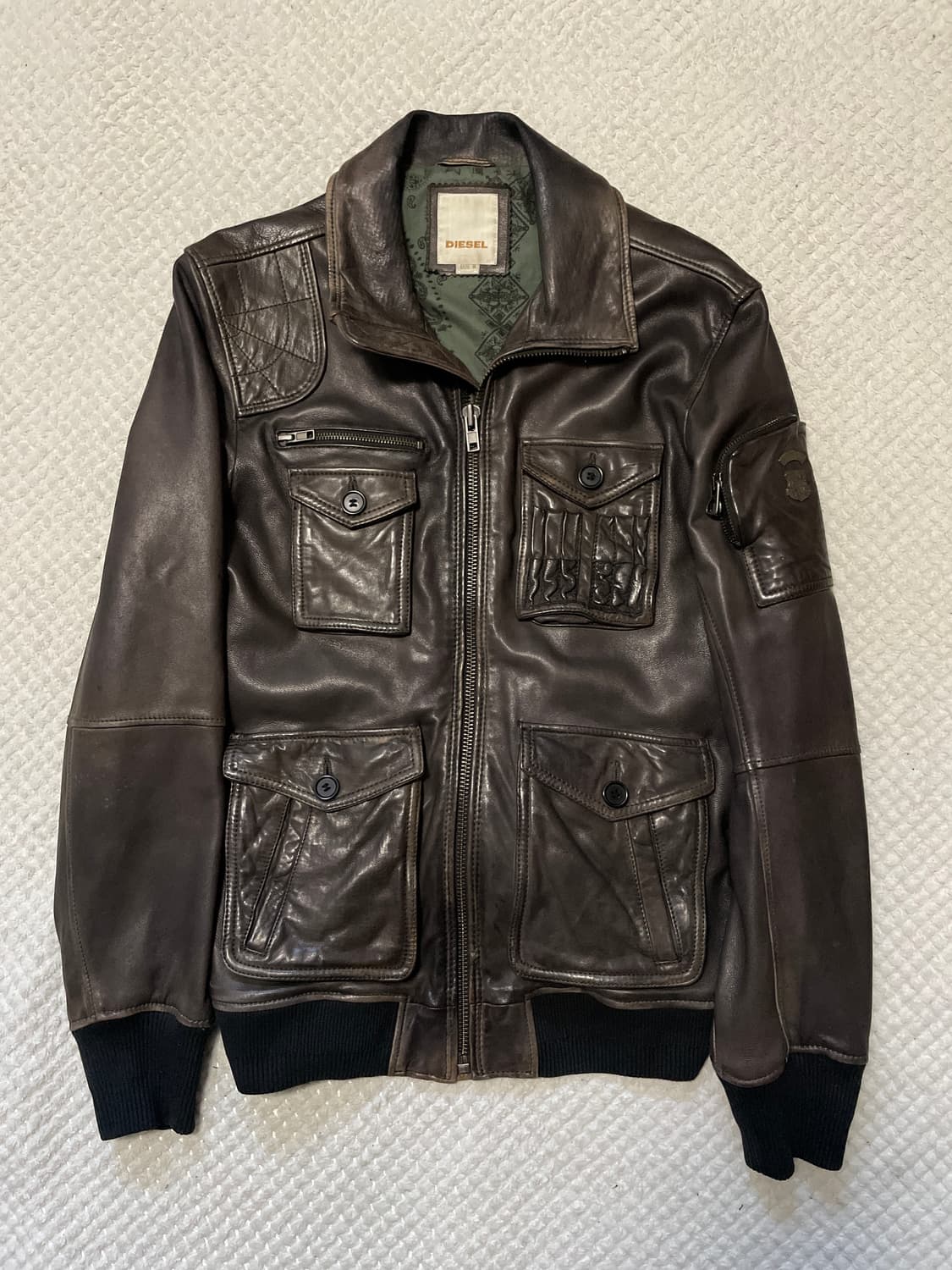 DIESEL 디젤 웨스턴 무드 램스킨 포켓 레더 자켓 브라운 상품이미지1