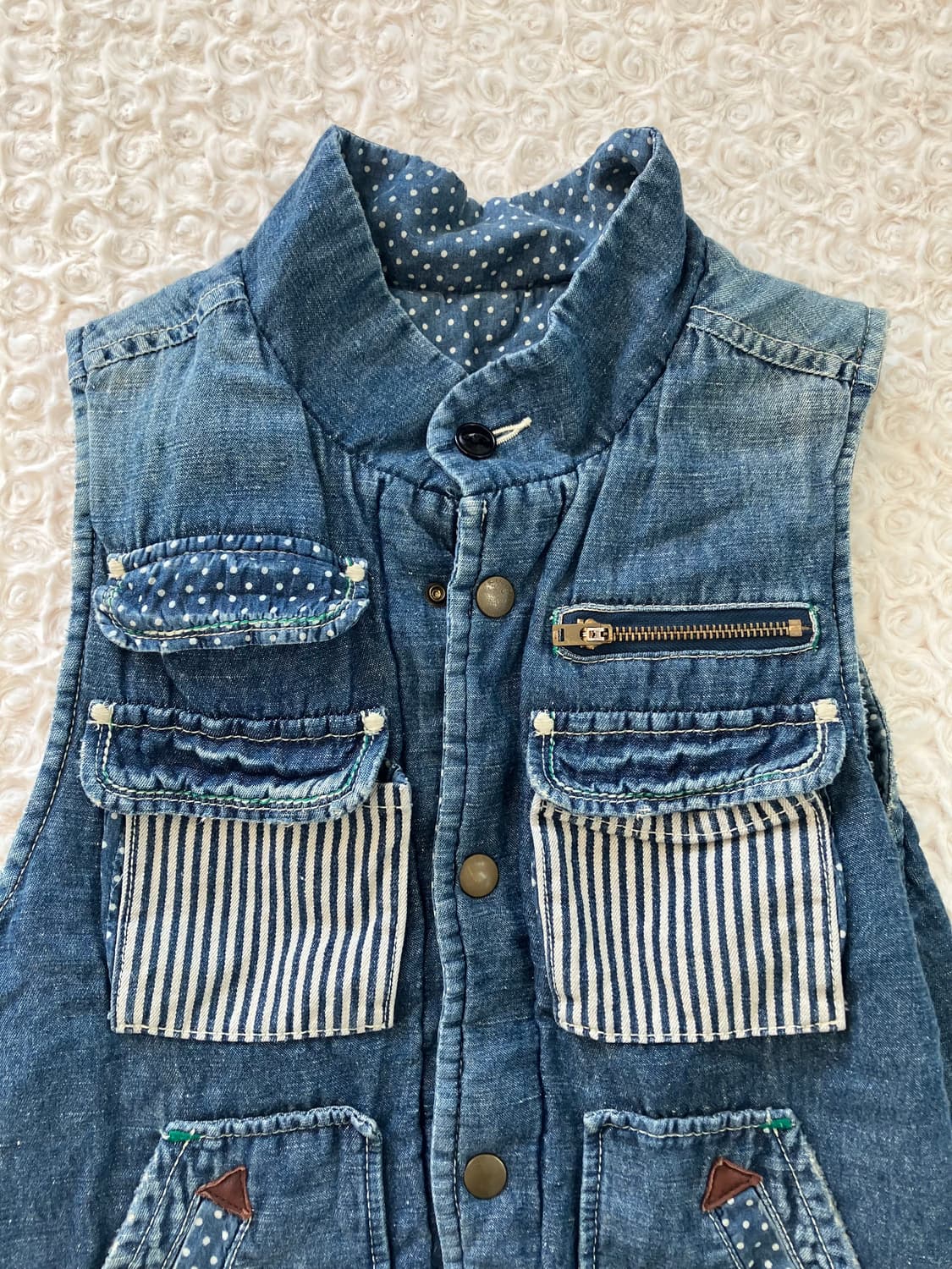 일본빈티지 리버시블 데님 도트 누빔 베스트 상품이미지8