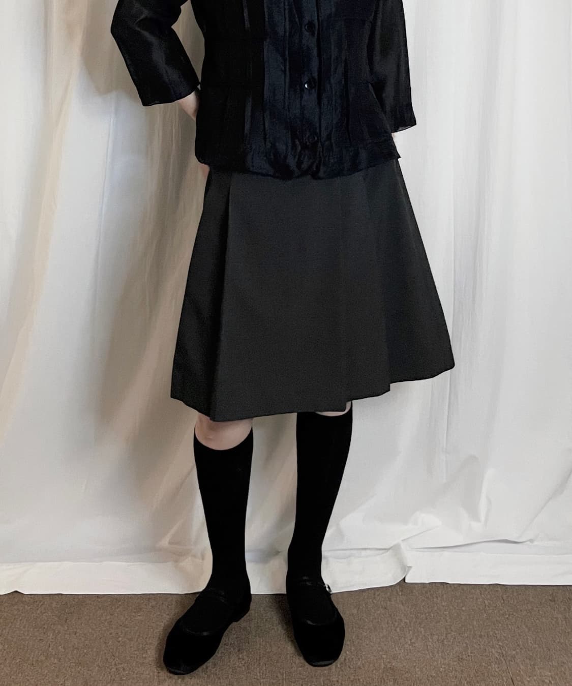 Pleated Midi Skirt - Dark Gray 상품이미지1
