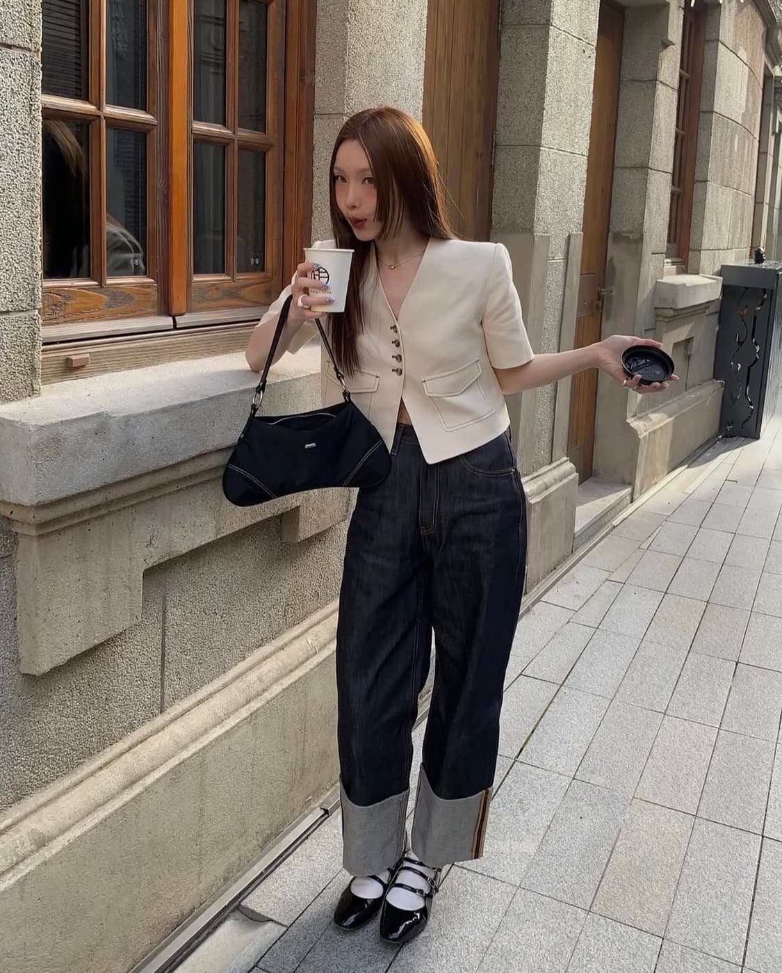 [s] 엔오르 와이드 롤 업 진 네이비 상품이미지2