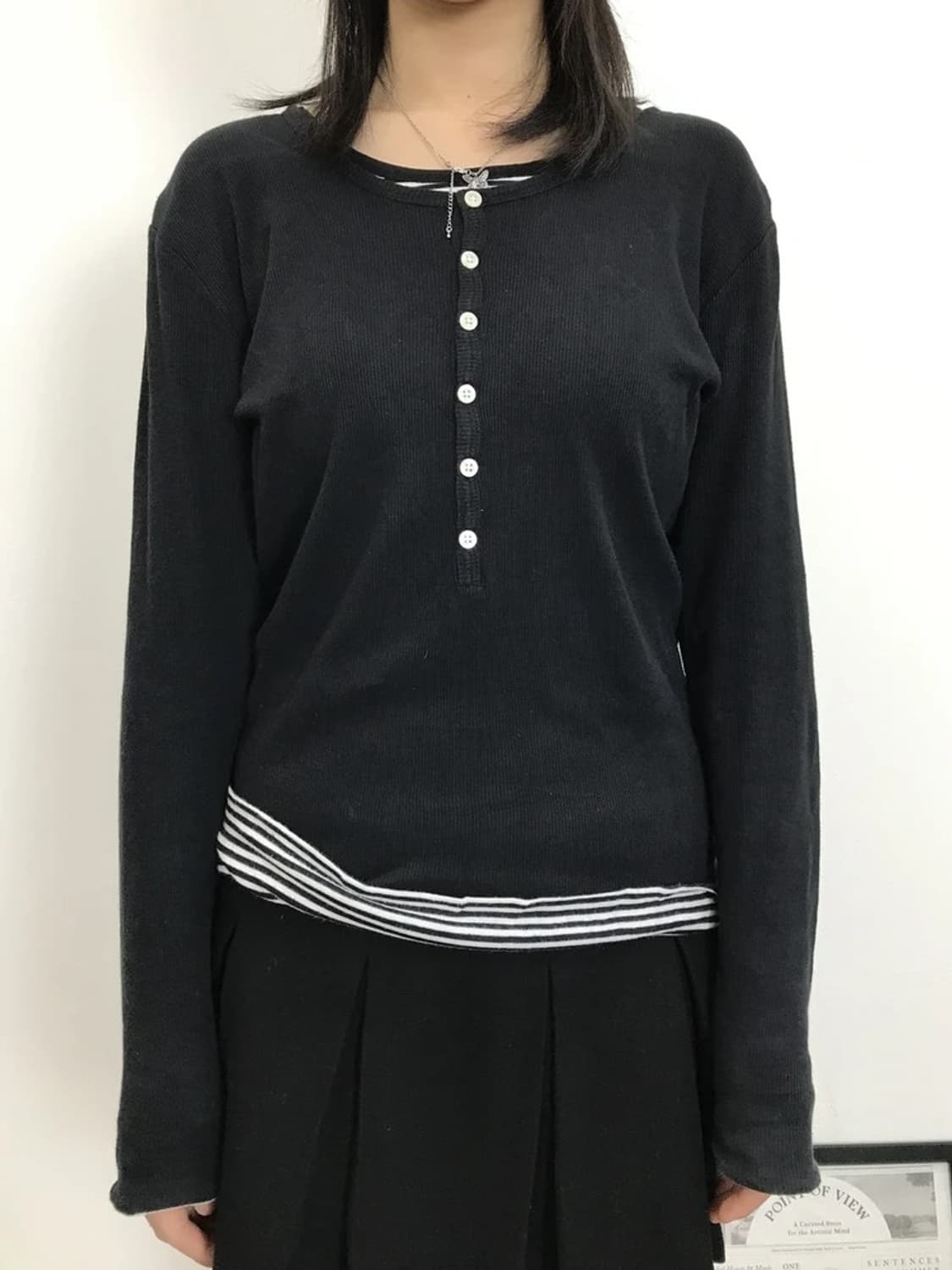 Mens Bigi Layered Stripe Henley Top 상품이미지2