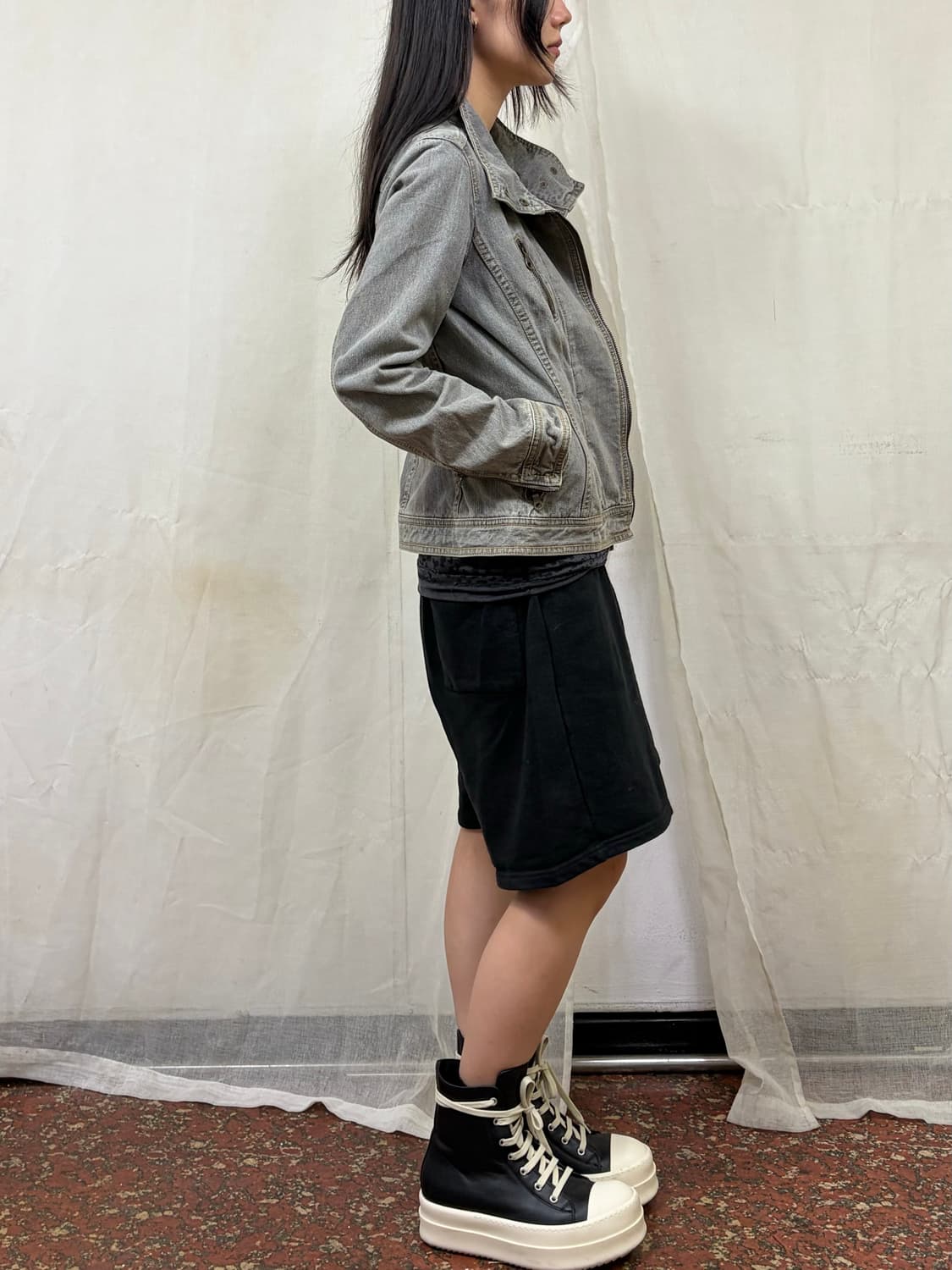 꼼사이즘 워싱 데님 하이넥 라이더 자켓 L 상품이미지6