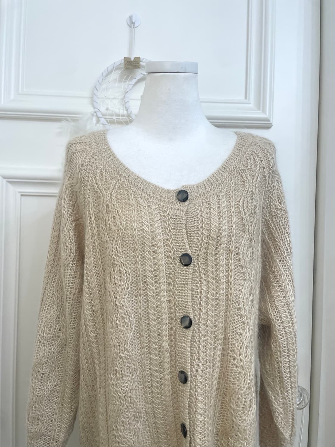 beige wool silk twist loose cardigan 상품이미지5