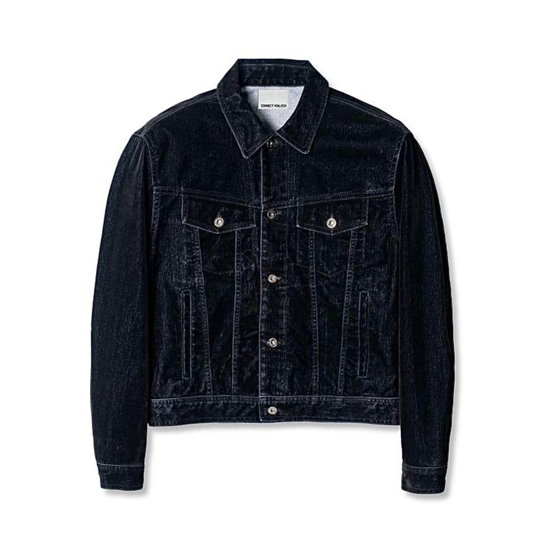 새상품) 커넥트킨록 벨벳 데님 크롭 워싱 트러커 청자켓 블랙 상품이미지3