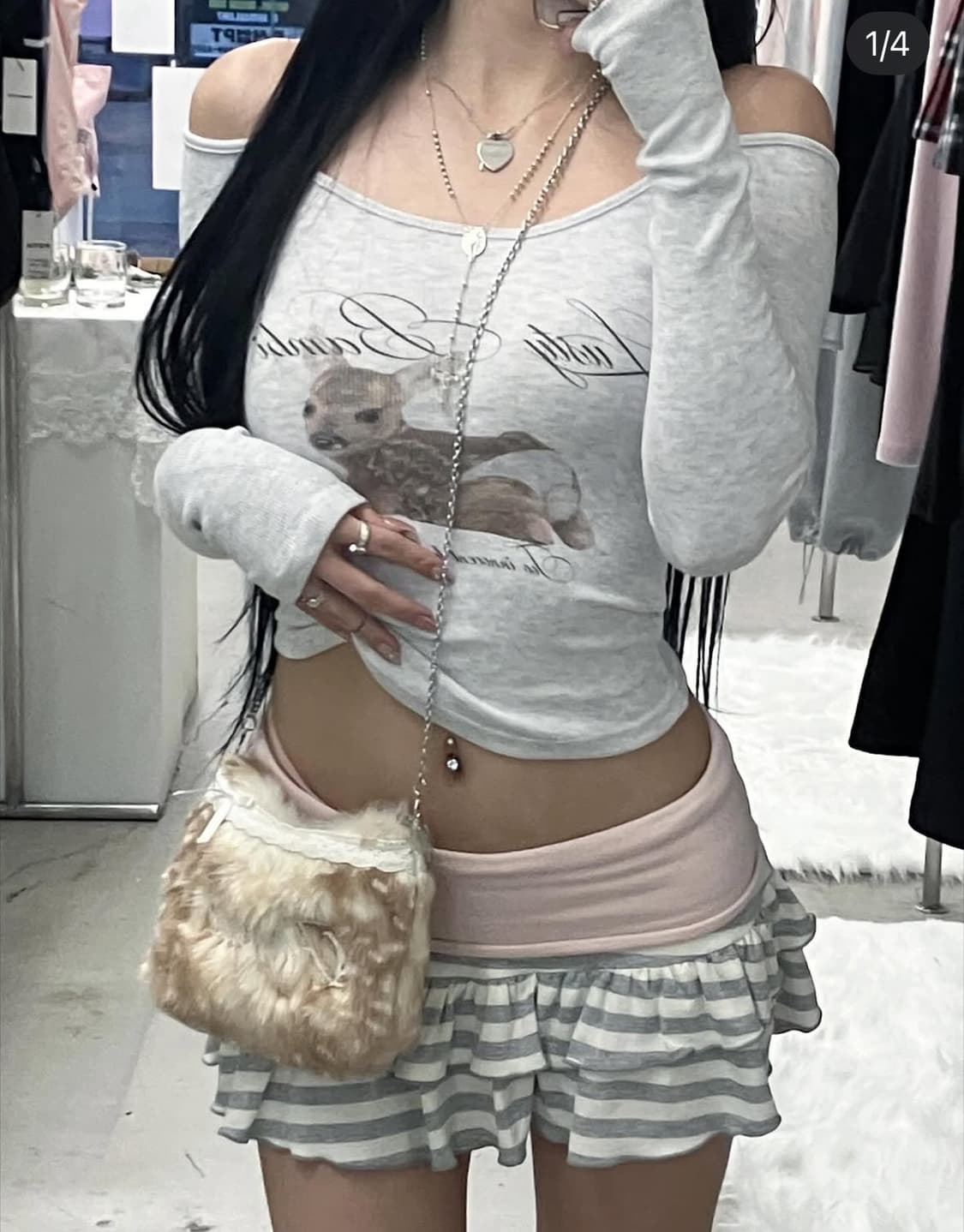 리뉴얼버전) 엔젤넘버555 스트라이프 캉캉 스커트 핑크 상품이미지3