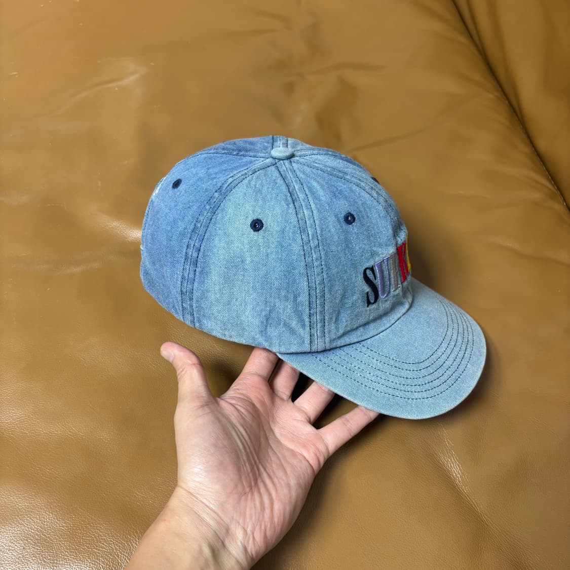 Supreme 슈프림 멀티 컬러 로고 워시드 데님 6패널 볼캡 모자 상품이미지3