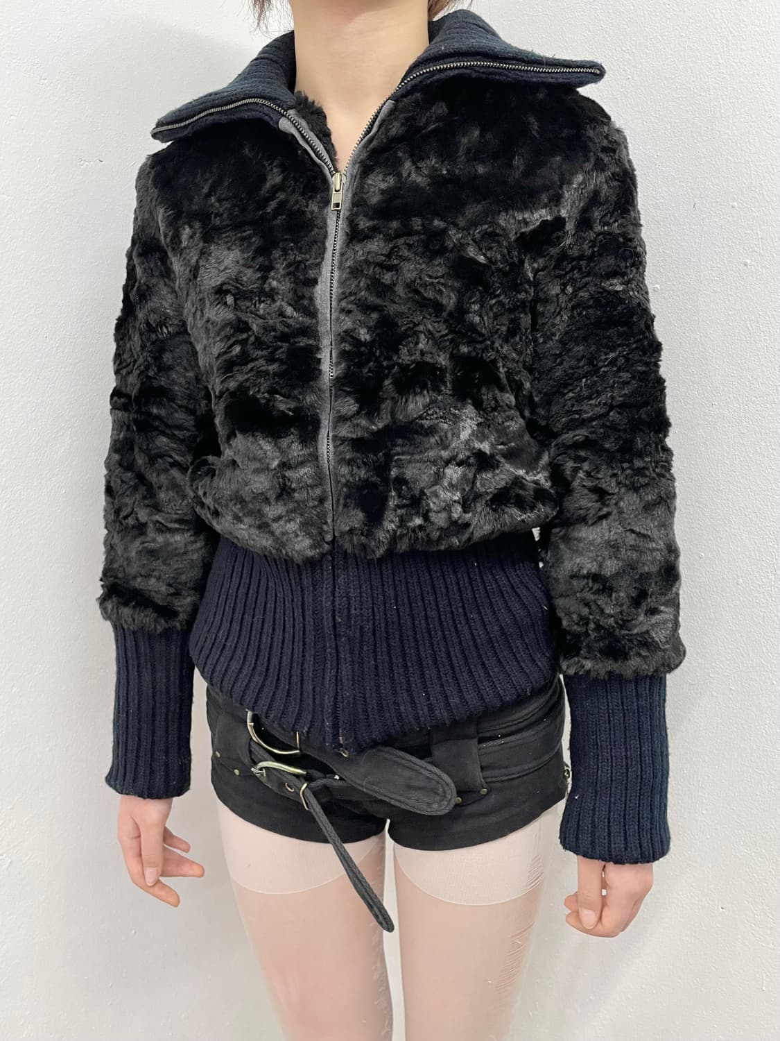 블랙 니팅 퍼 집업 상품이미지3