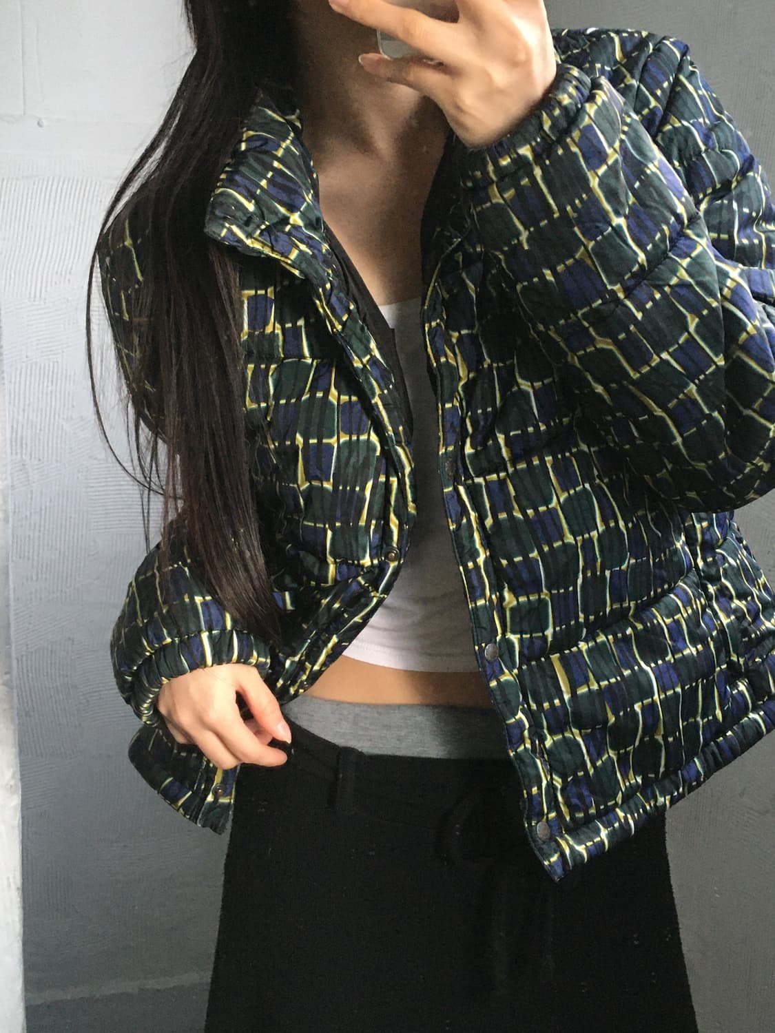 Prada 프라다 그린컬러 프린트 크롭 패딩 상품이미지2