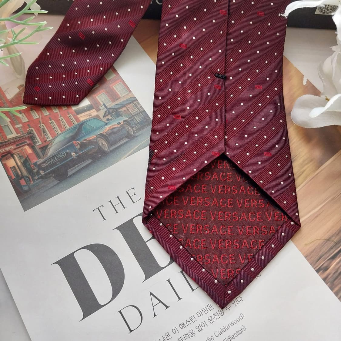 베르사체 실크 와인 도트 로고 패턴 넥타이 8.6cm A+등급 K1588 상품이미지6