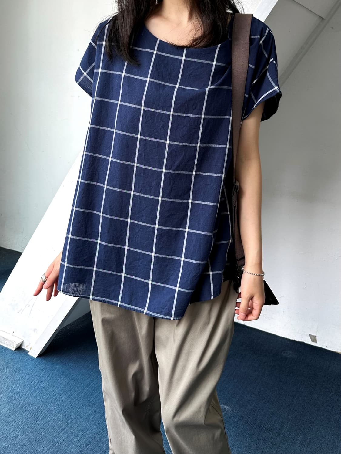 Wide design check pullover shirt top 상품이미지7