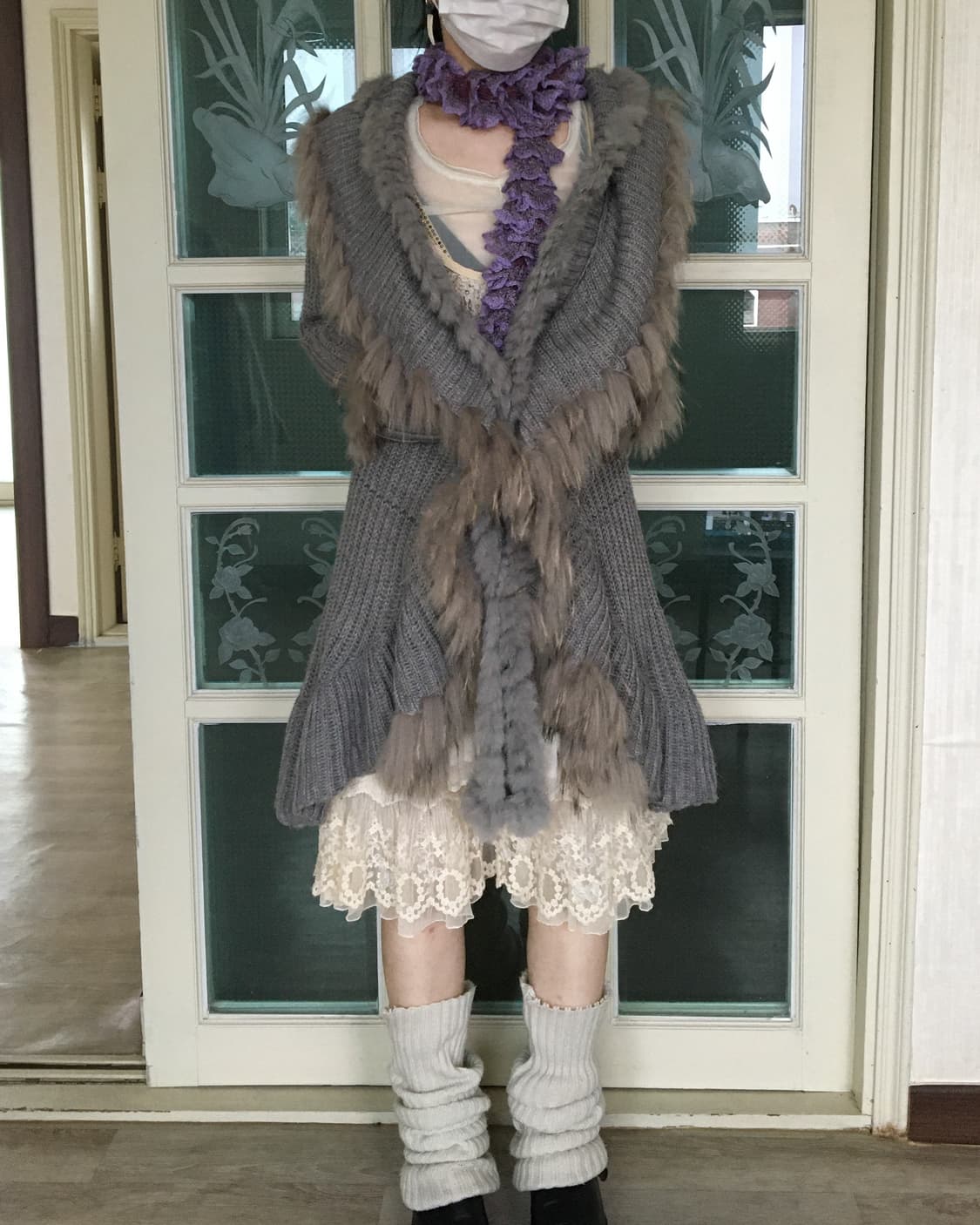 rabbit Fur trimming knit ruffle cardigan 상품이미지8