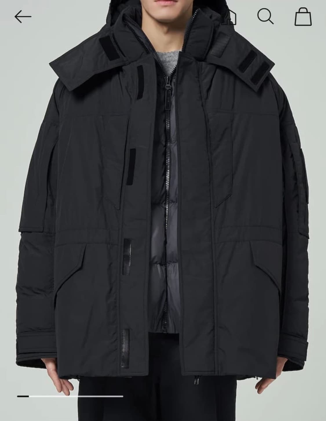 [52] 준지 23FW 코튼 나일론 이중 레이어드 다운 미드렝스 점퍼 상품이미지1