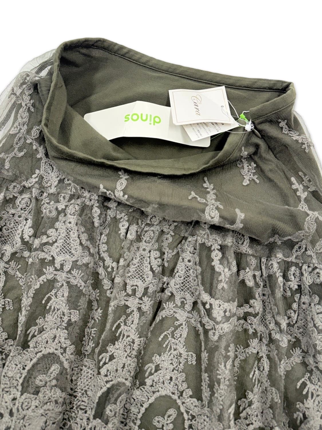 빈티지 카키 그레이 레이스 모리 미디 스커트 상품이미지3