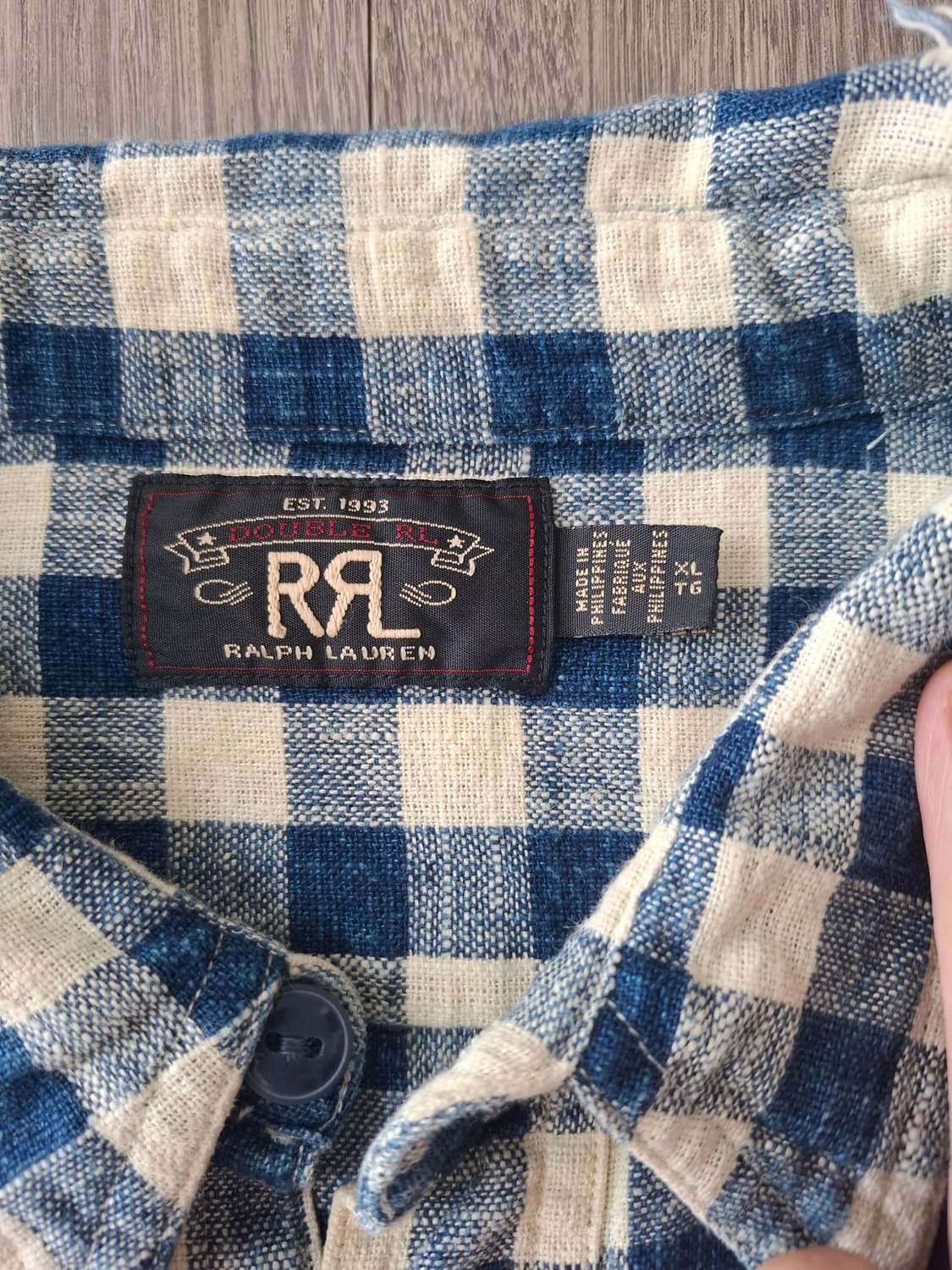 XL RRL 캔버스 블루 체크 데미지 일리노이즈 워크 셔츠 상품이미지4