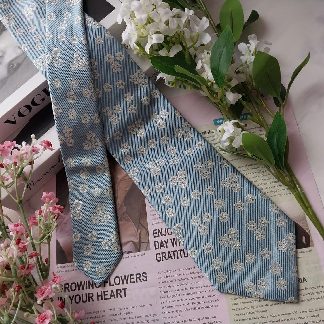 알테아 실크 하늘색 플라워 자카드 넥타이 8.9cm A+등급 K1574
 상품이미지3