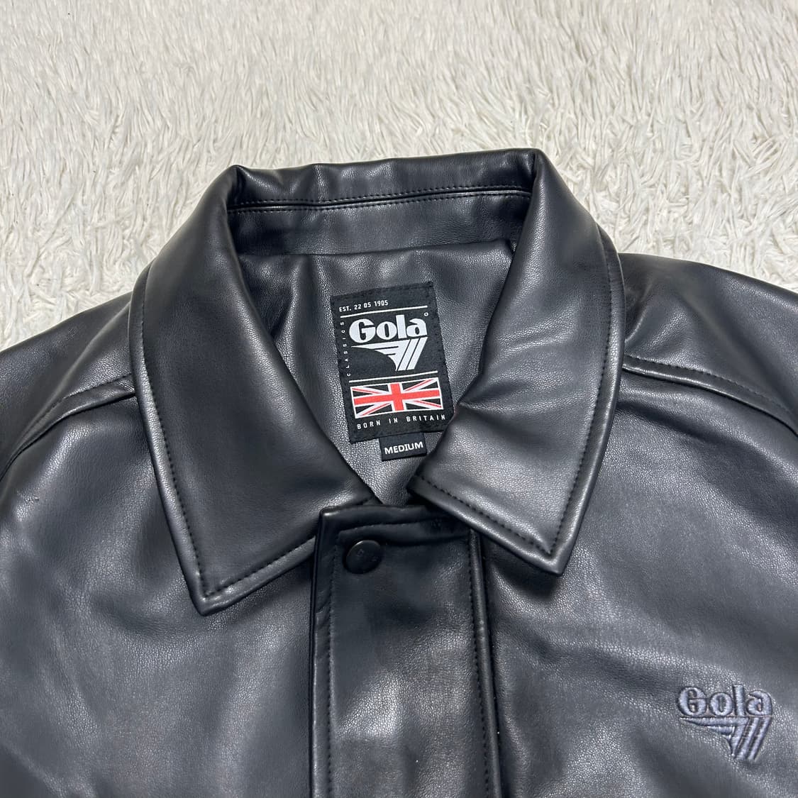 Gola Black Leather Bomber Jacket 상품이미지6