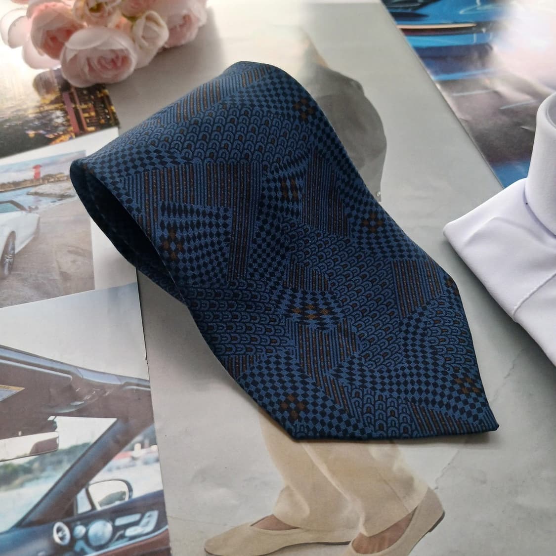 샤를주르당 실크 네이비 지오메트릭 넥타이 8.9cm A+등급 A18753 상품이미지2