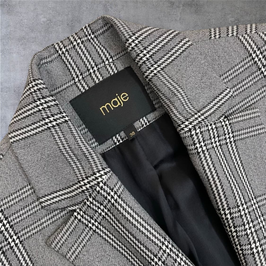 마쥬 Maje 그레이 체크 블레이저 하이웨스트 반바지 셋업 38 상품이미지3