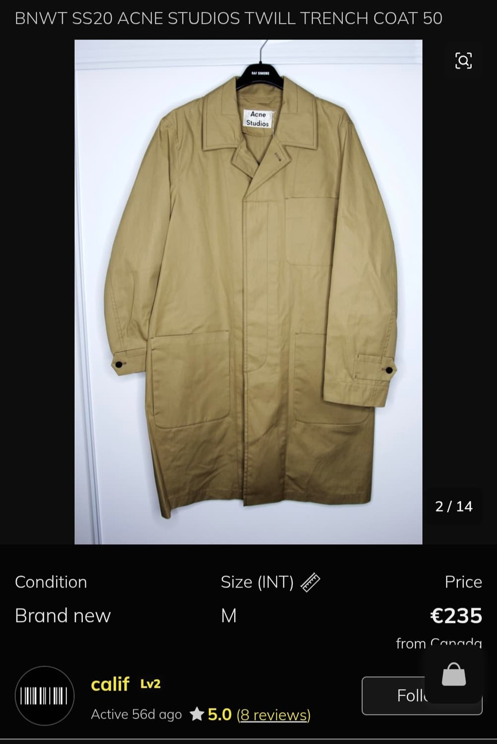 20ss 아크네 스튜디오 샵 코트 상품이미지2