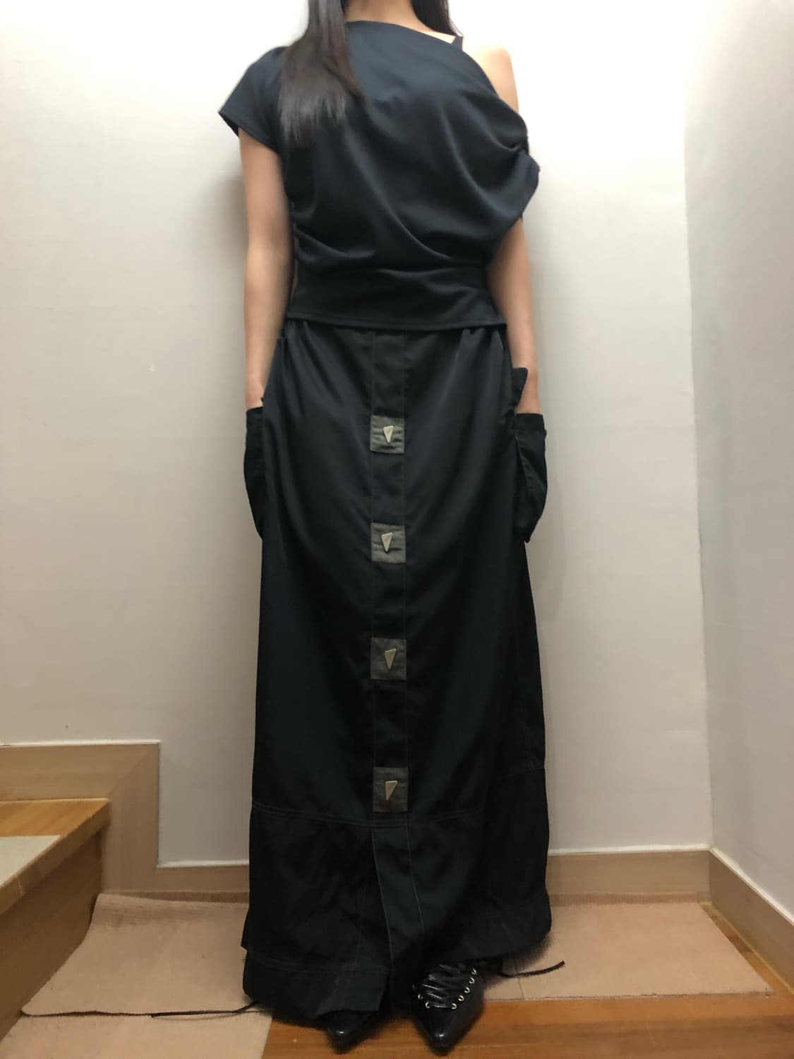 빈티지 블랙 오리엔탈 포켓 롱 스커트 상품이미지3