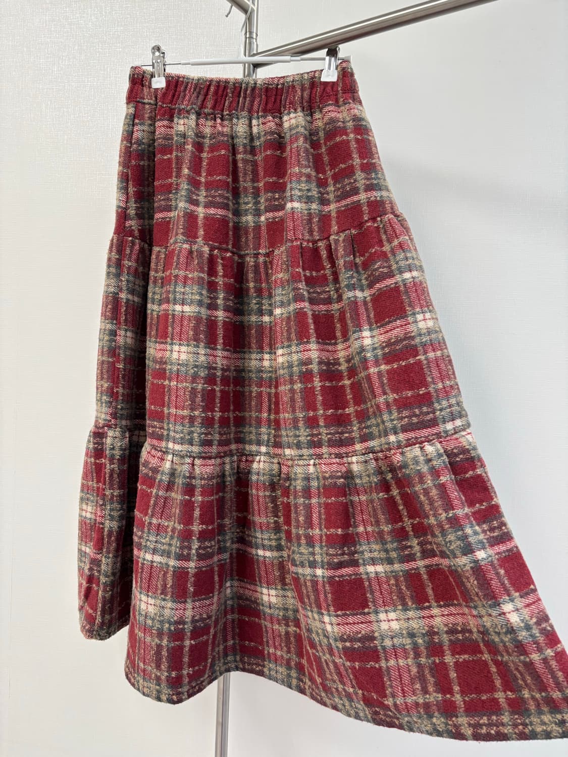 레디쉬 빈티지 체크 울 롱 스커트 상품이미지2