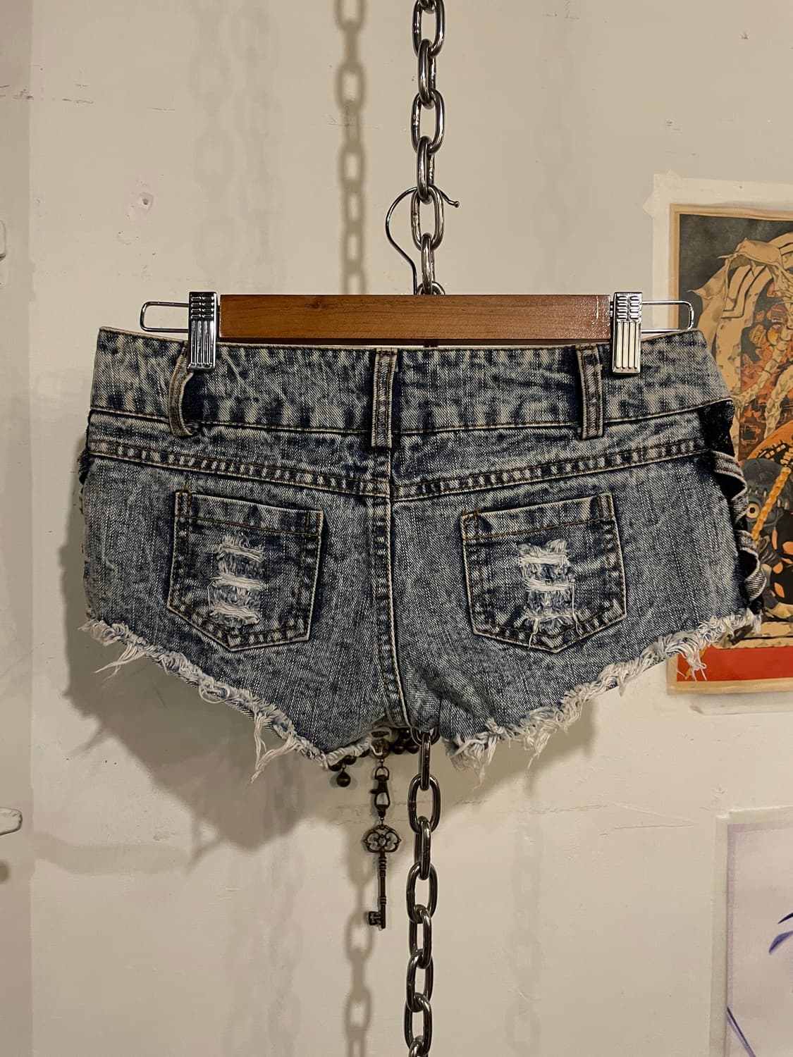 사이드 시스루 레이스 그런지 데님 숏팬츠 갸루 상품이미지6