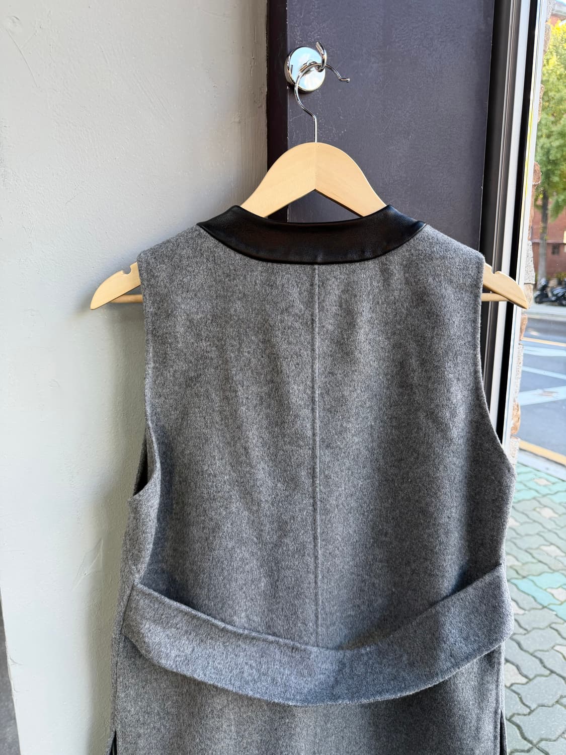 40/ 에르메스 레더 트리밍 울 코트 베스트 상품이미지7