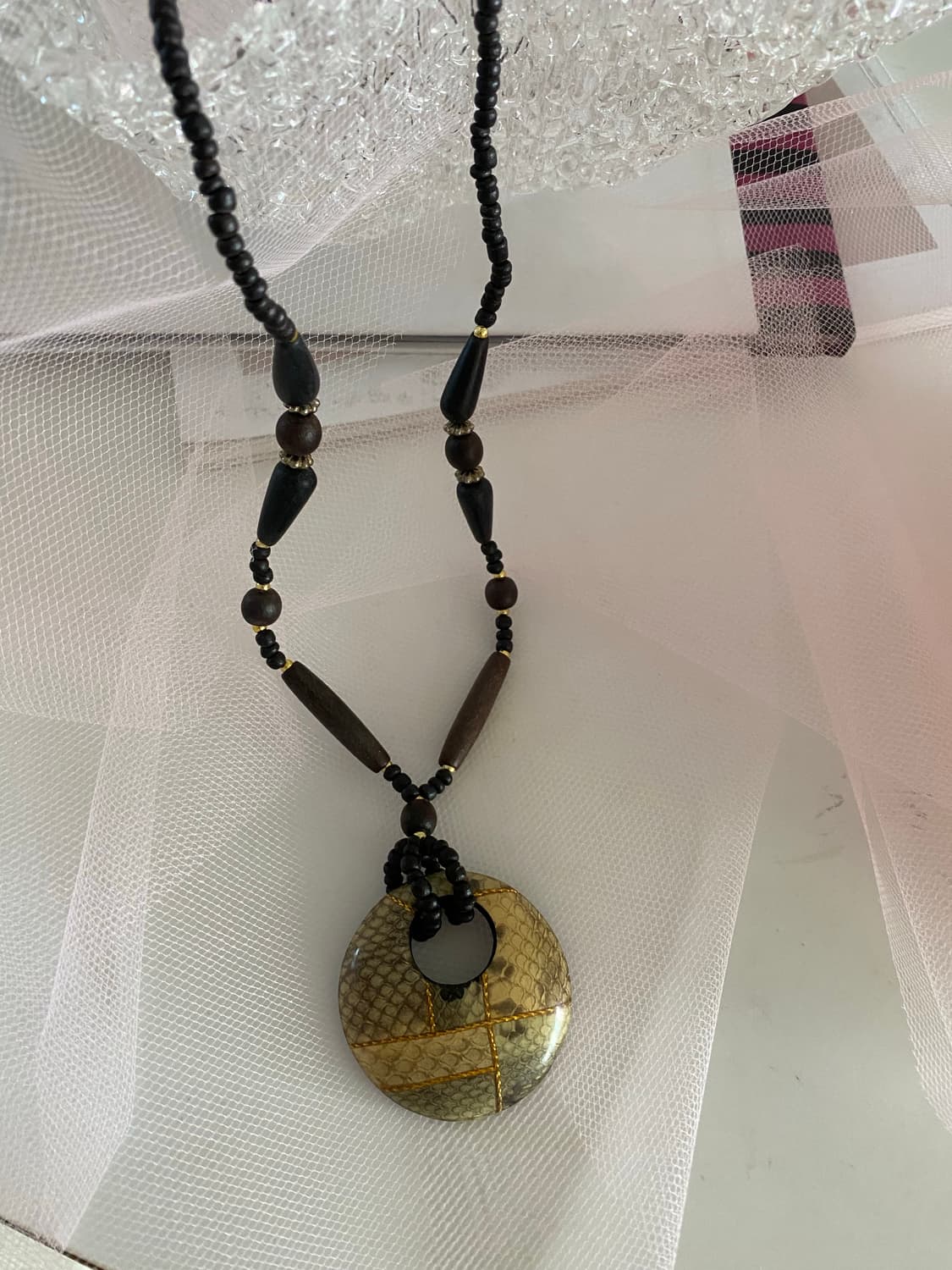 빈티지 우드 & 레진 도넛 펜던트 네크리스 목걸ㅇ 상품이미지2