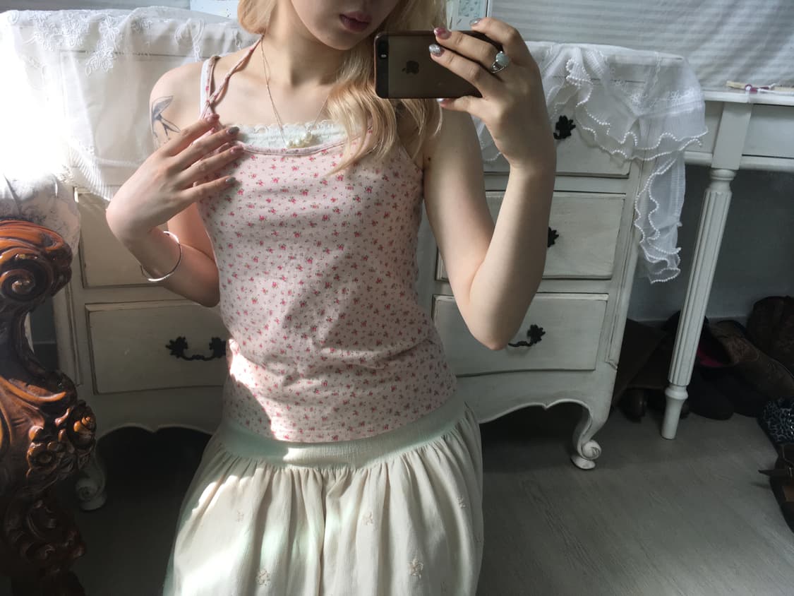 jpn vintage pink flower halter sleeveles 상품이미지3