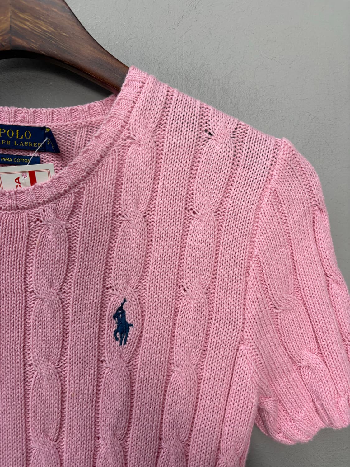 폴로랄프로렌 포니로고 핑크 피마코튼 케이블 반팔 니트 A2953 상품이미지3