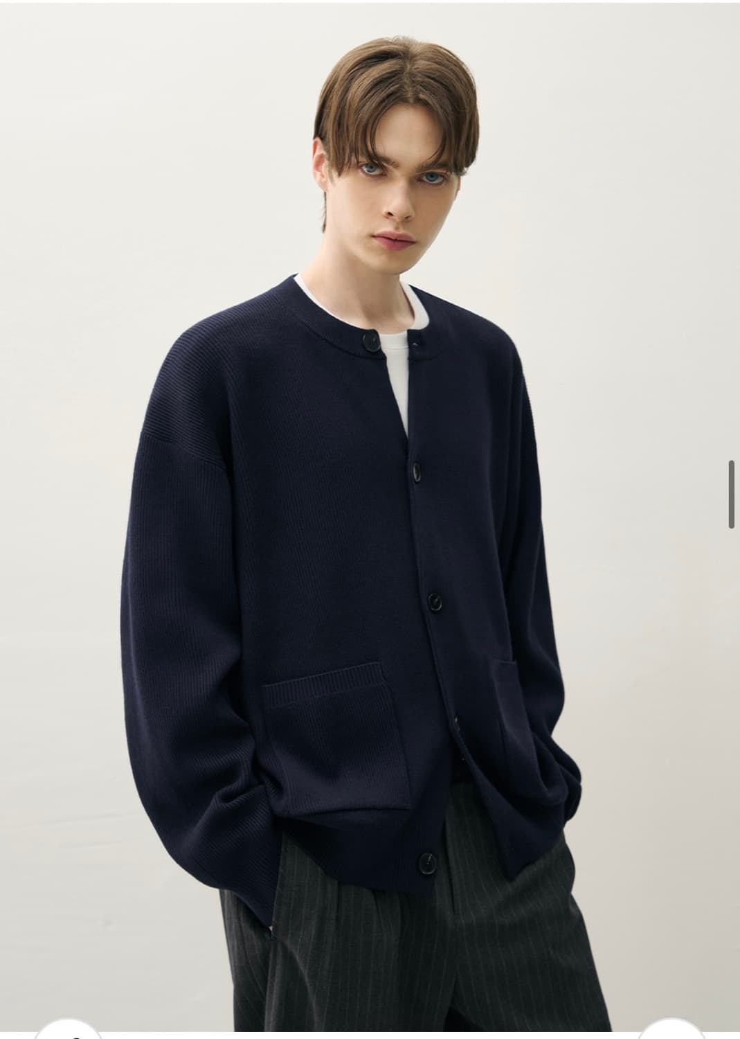 (XL) 드로우핏 오버사이즈 울 라운드 가디건 [NAVY] 상품이미지4