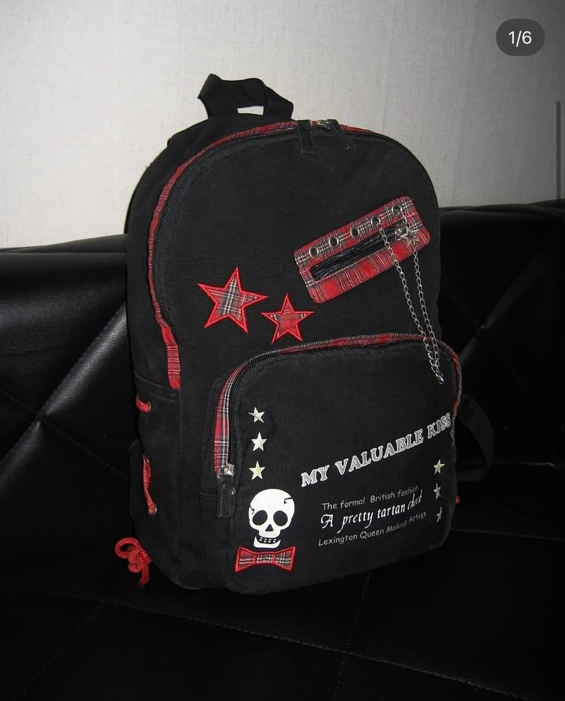 빈티지 고스펑크 해골 레드 백팩 캐캐체 상품이미지1