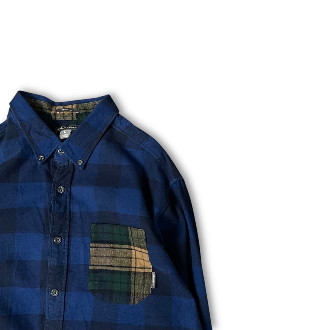 에디바우어 블루 블랙 체크 원포켓 긴팔 셔츠 클래식핏 XL 상품이미지2