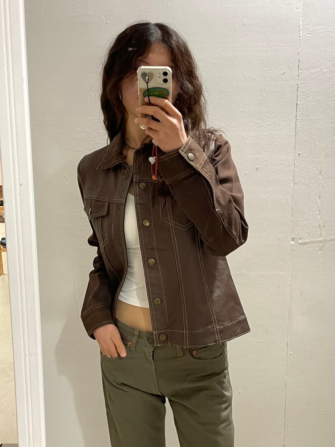 🤎일본 빈티지 브라운 레더 데님 자켓 상품이미지1