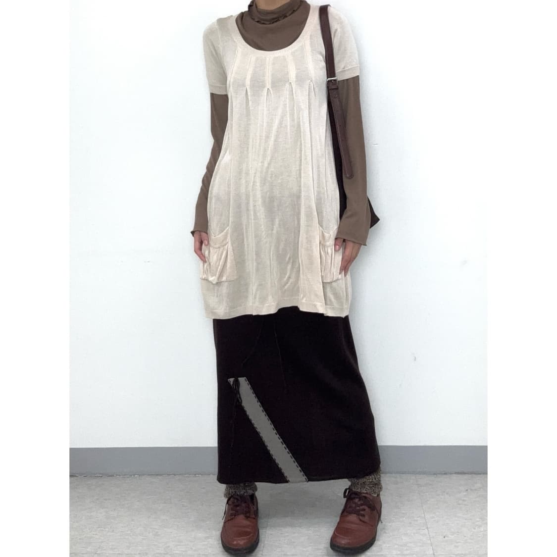 빈티지 베이지 반팔 원피스 상품이미지8