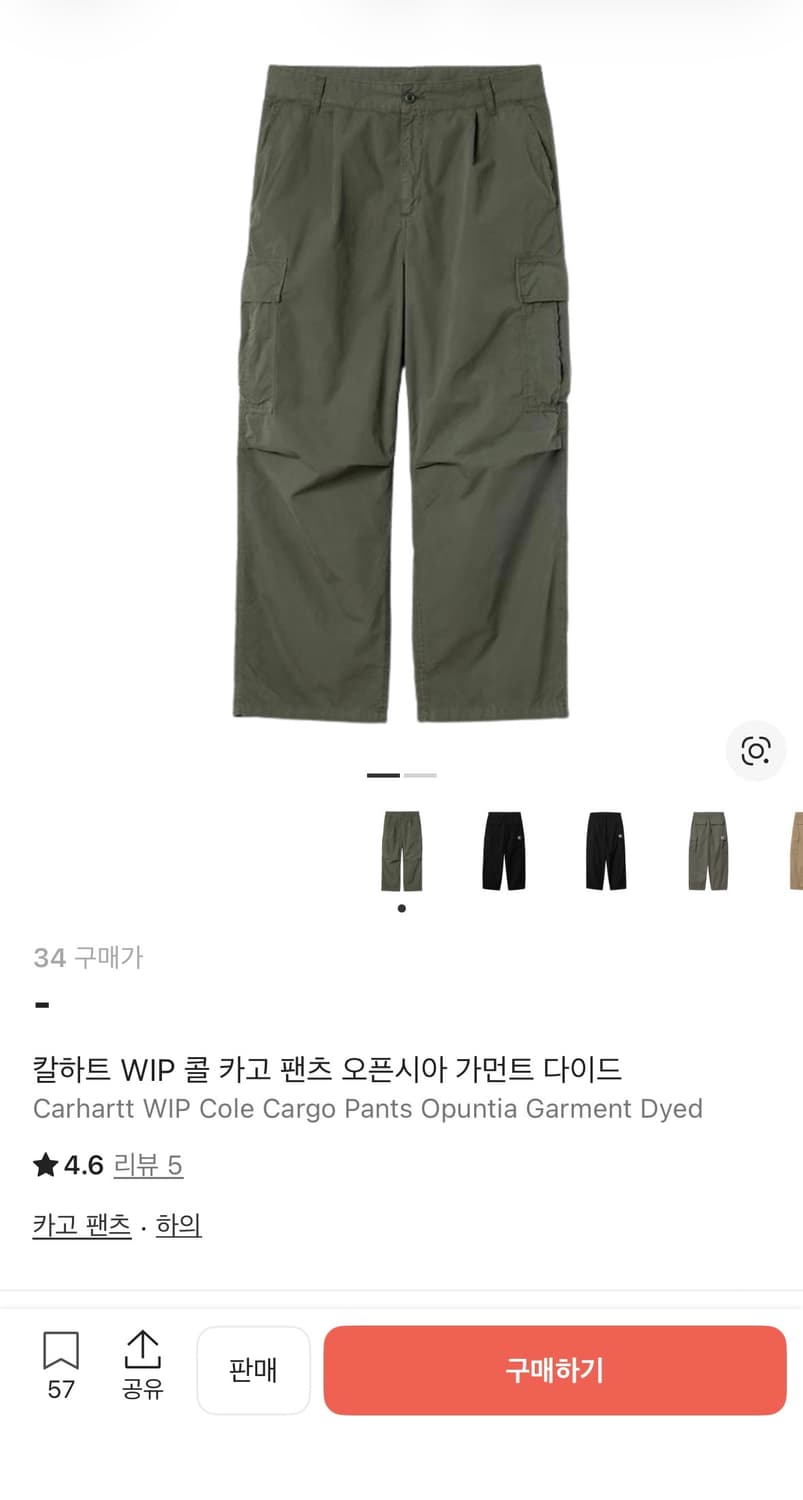 새상품) 칼하트 콜 카고팬츠 (오픈시아, 34) 상품이미지1