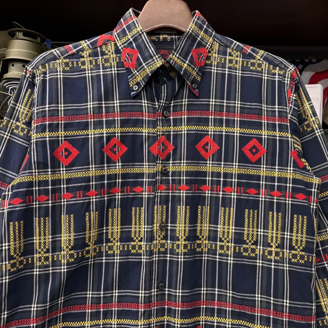 90s 에비수 엠브로이드 패턴 타탄체크 캐주얼 셔츠 N517 상품이미지3