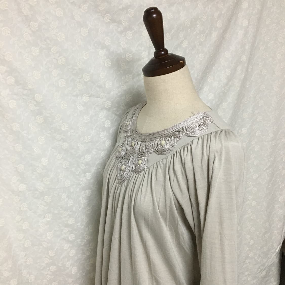 빈티지 플로럴 자수 레이스 넥 프릴 원피스 티 상품이미지6