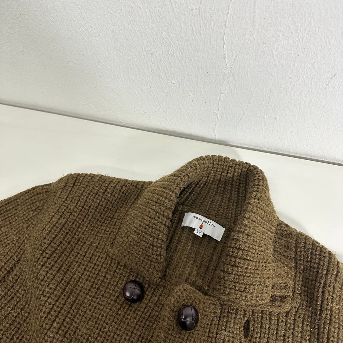 M 커스텀멜로우 브라운 오픈카라 더블 헤비울 가디건 상품이미지2