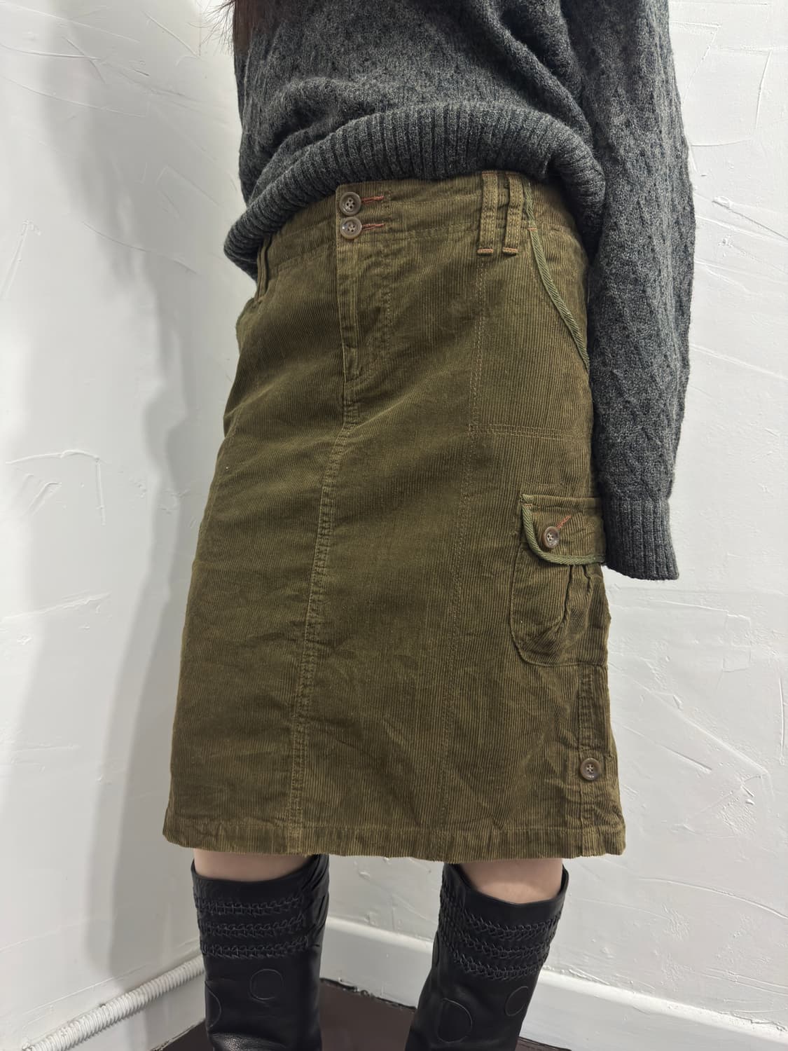 cotton laundry corduroy cargo midi skirt 상품이미지6