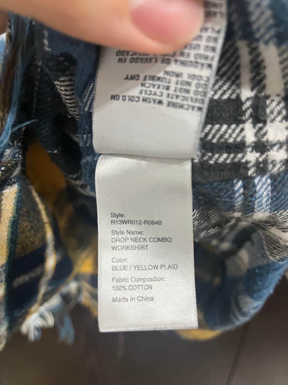 R13 블루&옐로우 드롭넥 콤보 워크셔츠 상품이미지6