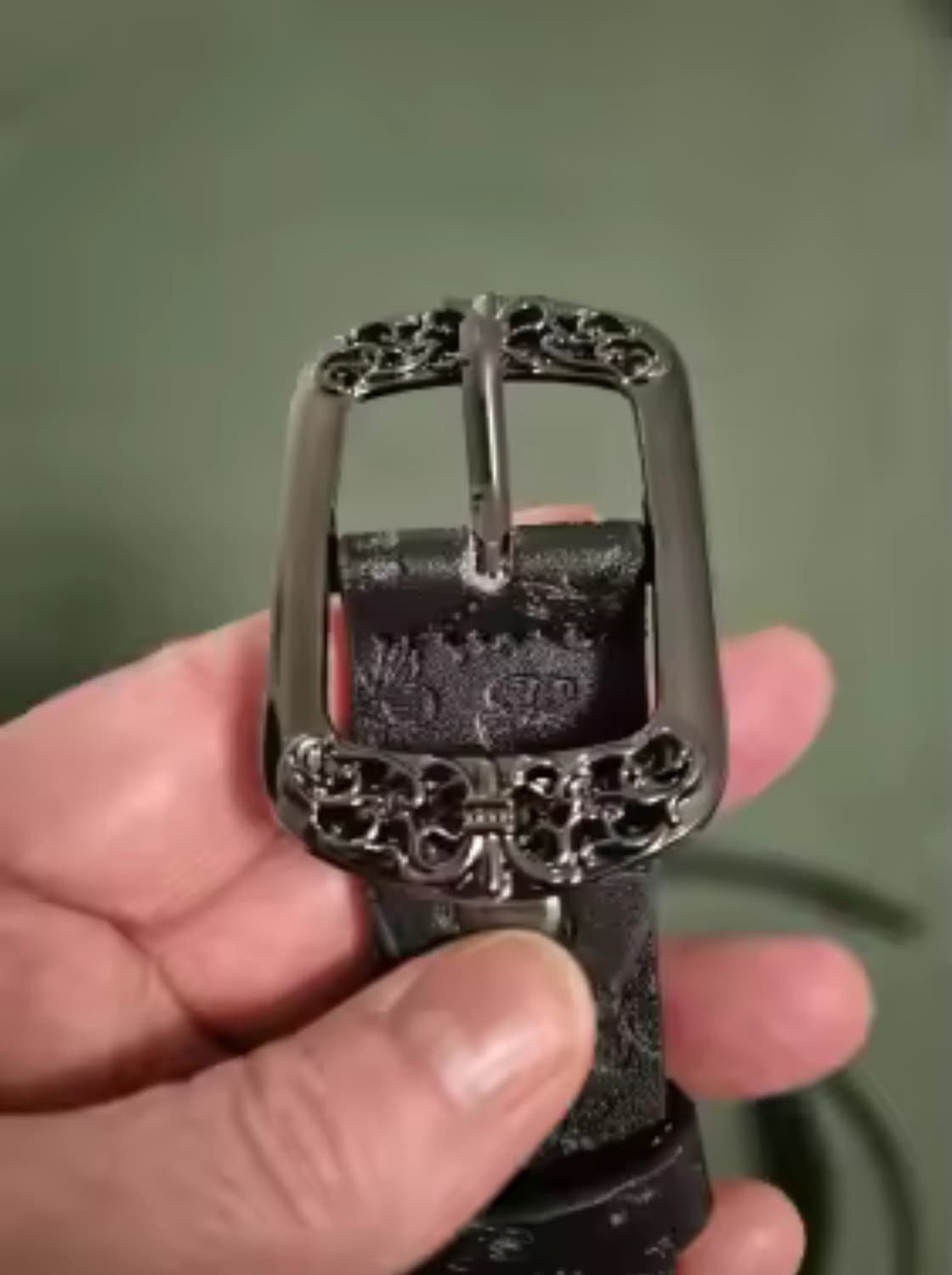 웨스턴 블랙 플라워 나비 패턴 남녀공용 벨트 상품이미지5