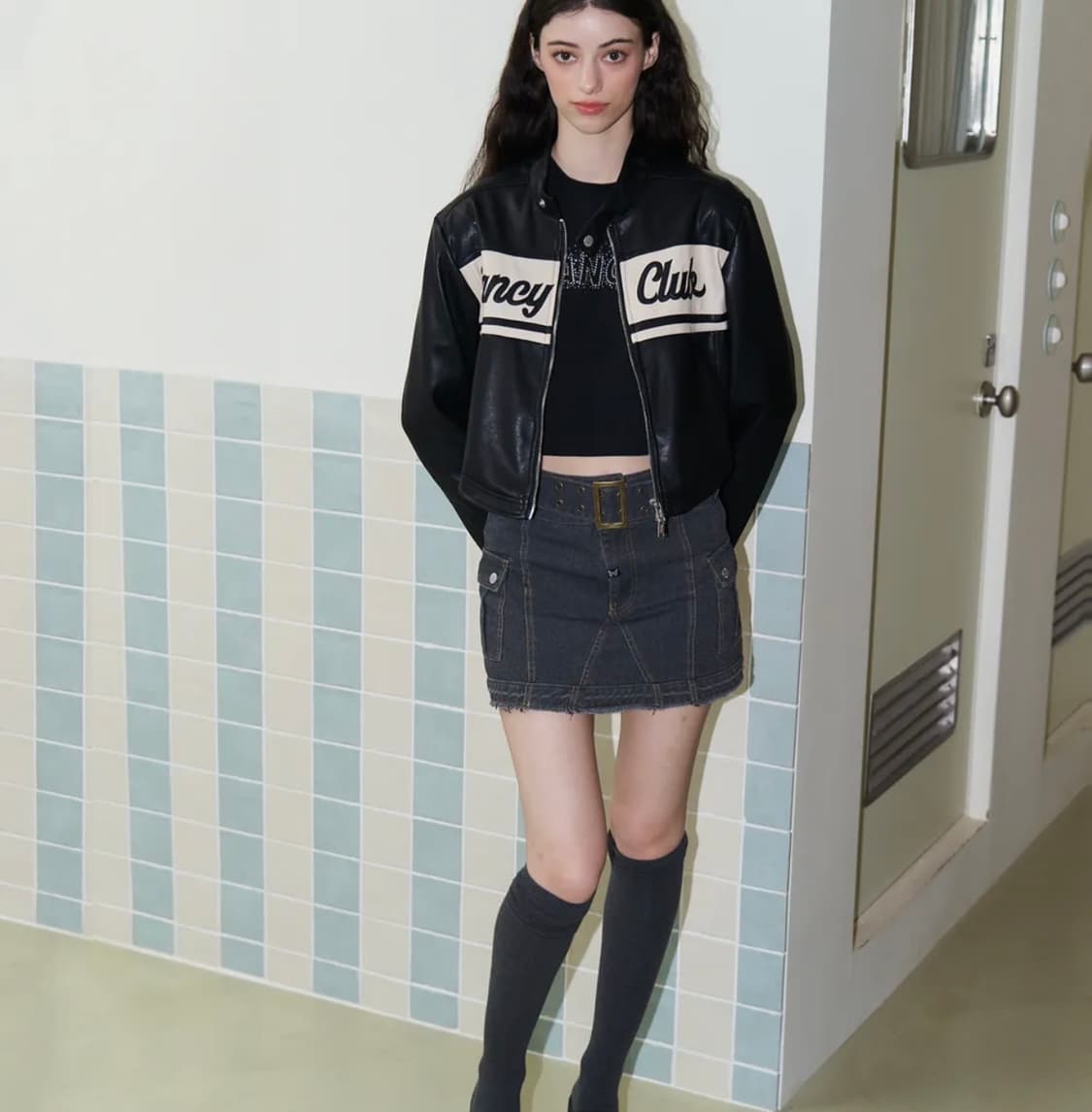 바이크 크롭 레더 자켓 상품이미지3