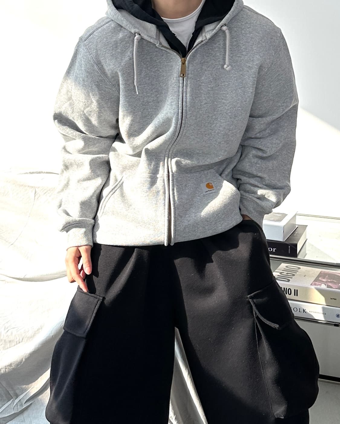 칼하트 미드웨이트 라이트그레이 후드집업 M 상품이미지2