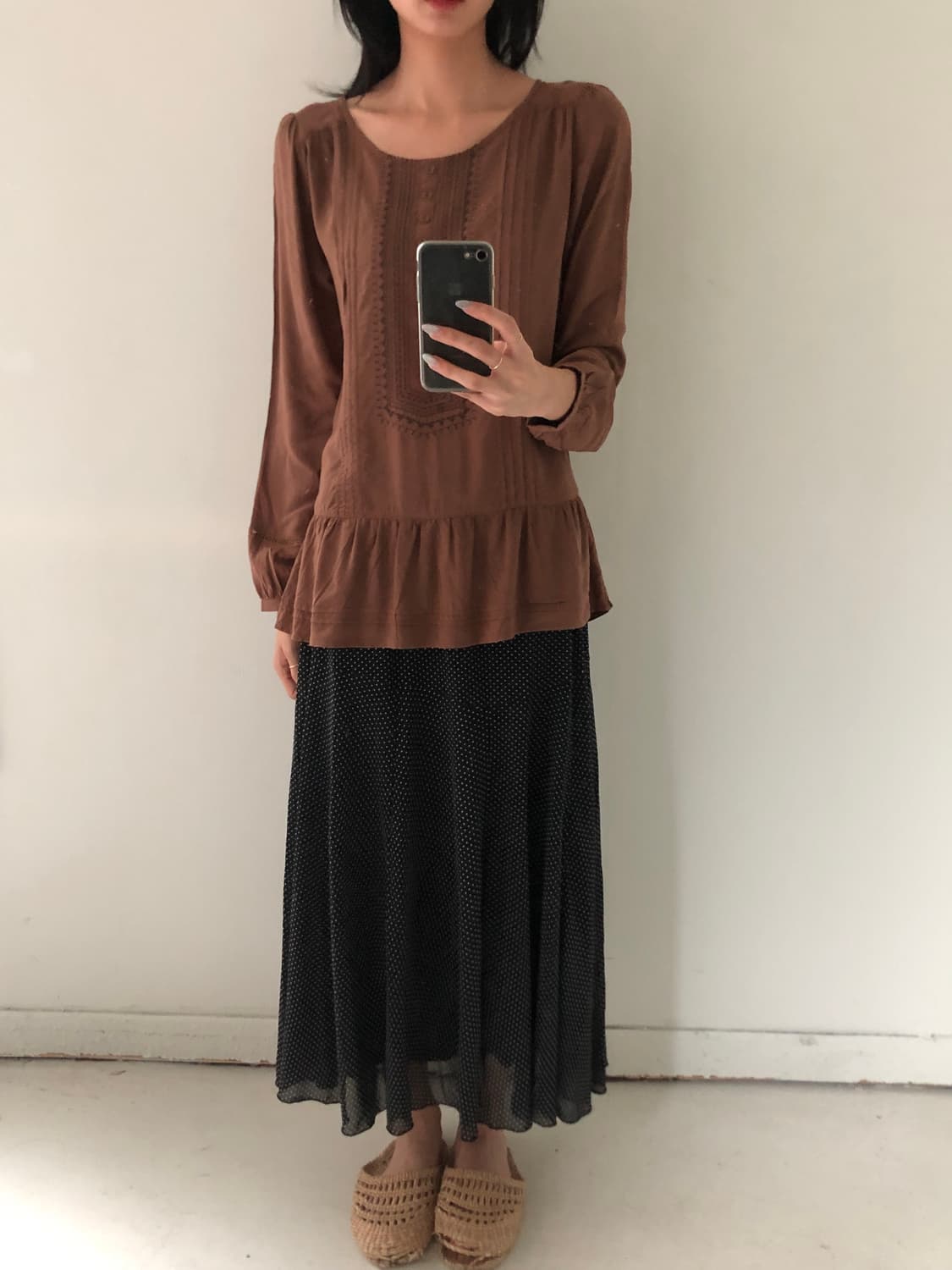 일본빈티지 도트 롱스커트 상품이미지5