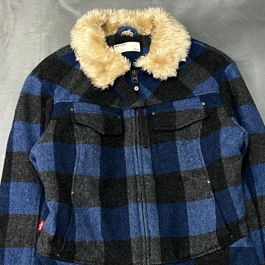  리바이스 울 혼방 퍼 카라 체크 자켓 y15742 상품이미지3